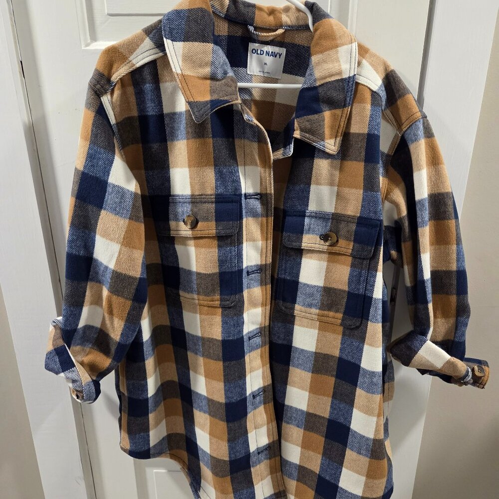 Old Navy Soft-Brushed Utility Shacket - Rust/Navy… - image 1